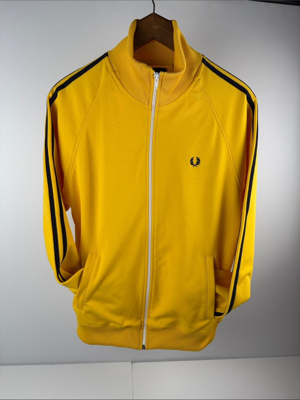 Fred Perry Yellow Zip Track Jacket with Black Stripes